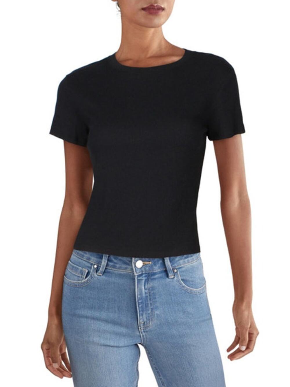NWT Ultra Flirt Black Short Sleeve Ribbed T-Shirt Women's Size Large